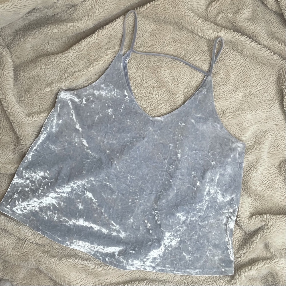 American Eagle Light Blue Crushed Velvet Tank | Size L